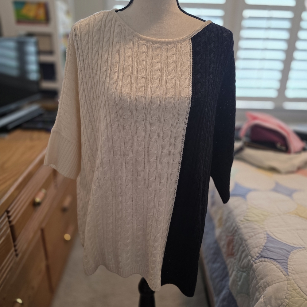 St. John Collection Black and White Cable Knit Sweater